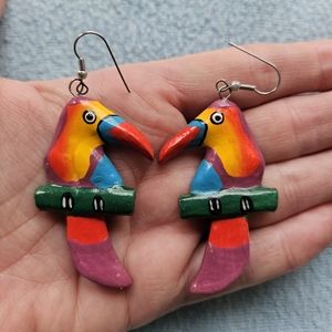 Vintage Toucan Bird Colorful Pierced Earrings